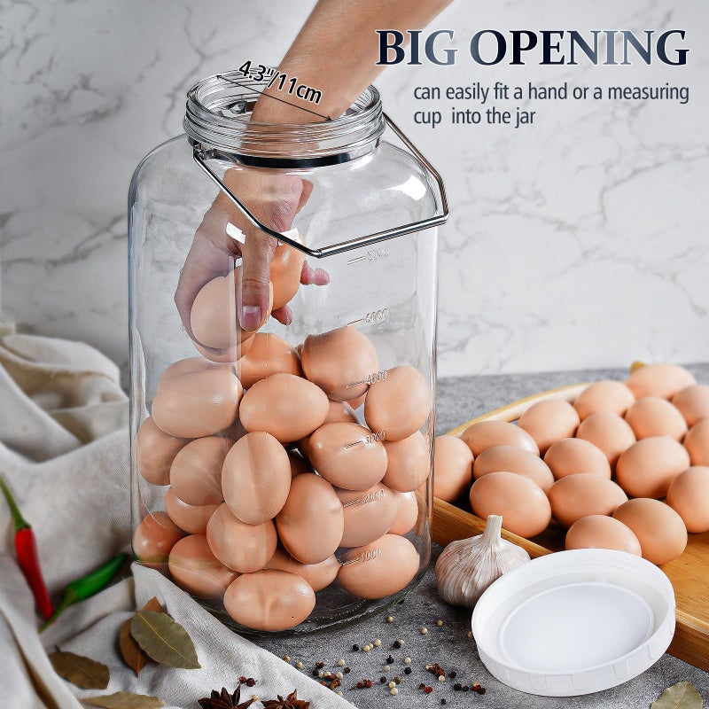 Folinstall 2 Gallon Large Glass Jar with Lid, Wide Mouth Storage Jars with Stainless Handle, Extra Big Glass Container with 2 Scale Mark for Storing Food, Kitchen Organization, 7400 ML/250 OZ - Image 5
