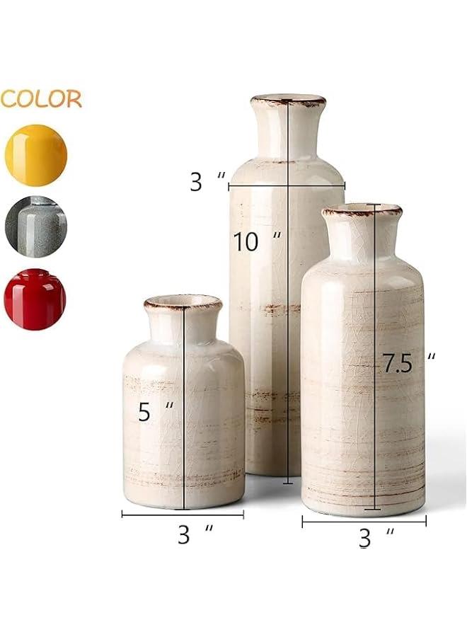 HOOKOR Ceramic Vase Set of 3, Retro Rice White Ceramic Vase, Bohemian Style, Modern Farmhouse Home Living Room Decoration, Suitable for Dining Tables, Bedrooms, Office, Living Room - Image 2