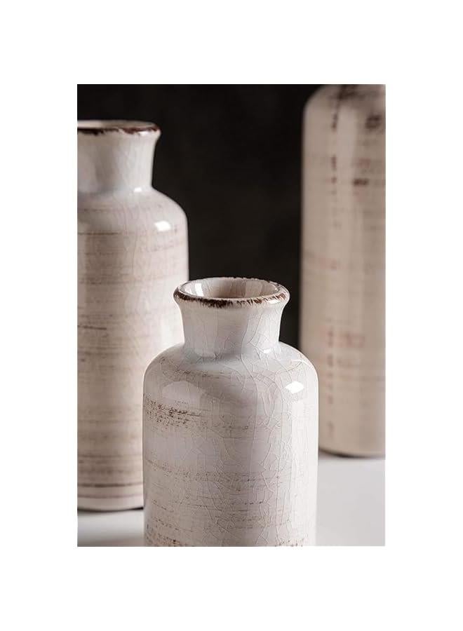 HOOKOR Ceramic Vase Set of 3, Retro Rice White Ceramic Vase, Bohemian Style, Modern Farmhouse Home Living Room Decoration, Suitable for Dining Tables, Bedrooms, Office, Living Room - Image 3