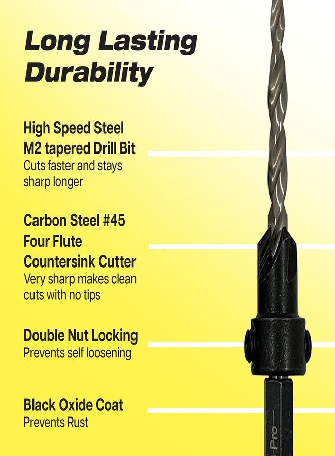 JNB PRO Multi-Size Countersink Drill Bit 5-Piece Set with Adjustable Depth Stop Collar and Quick Change Shank - High Speed Steel M2 and Carbon Steel #45, Construction for Woodworking and Carpentry - Image 5