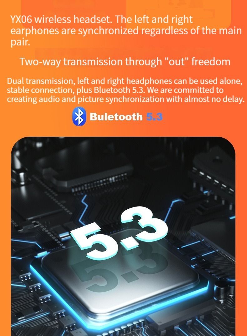 M MIAOYAN M MIAOYAN (YX06) Fashion Transparent Bluetooth Headphones Earplugs Sports Headphones Gaming Cool Trendy Bluetooth Headphones Noise Canceling Headphones (Orange)  - Image 3