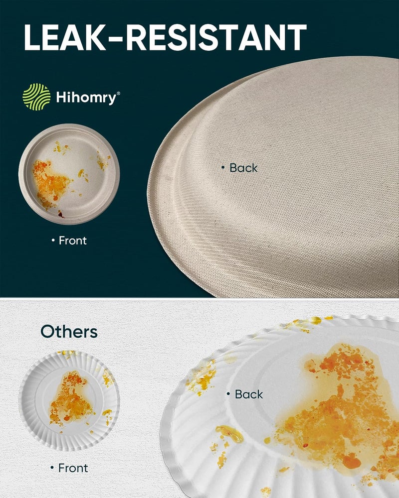 Hihomry أطباق حلوى صغيرة من هيموري 6 7/8 بوصة، أطباق ورقية قابلة للتحلل للاستخدام مرة واحدة 6 بوصة قوية للوجبات الخفيفة، أطباق ورقية بنية بكميات كبيرة 125 قطعة، مثالية للتخييم - Image 4