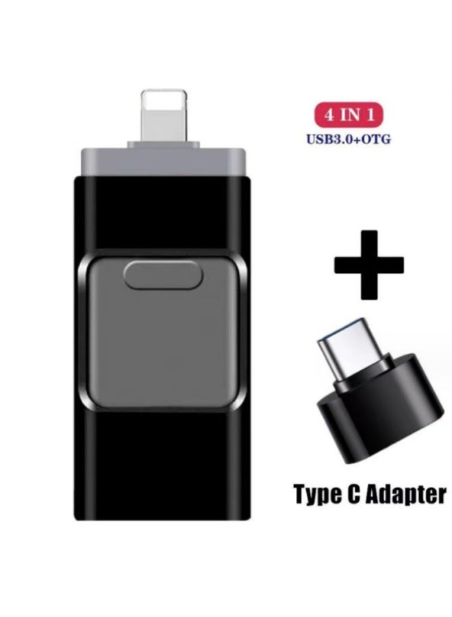 4-in-1 Usb Type-c Otg Adapter For iphone Android Computer Universal Usb Flash Drive Push-pull Design-Color:Black-Capacity:8GB - Image 2