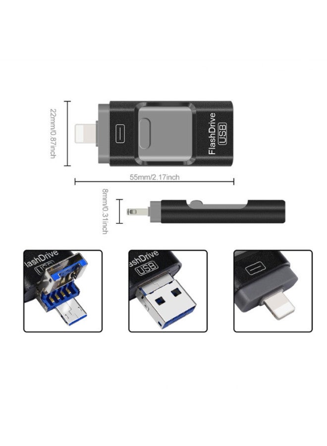 4-in-1 Usb Type-c Otg Adapter For iphone Android Computer Universal Usb Flash Drive Push-pull Design-Color:Black-Capacity:8GB - Image 5