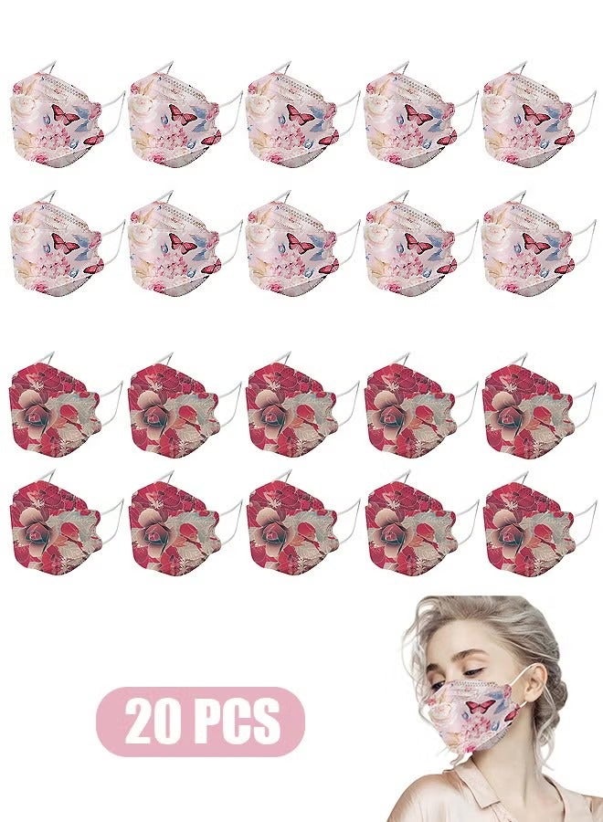 20 Pcs Vintage Print KF94 Mask, 4 Ply Breathable Comfort Disposable Face Mask, 3D Fish Type KF94 Masks for Adults, KF94 Face Masks Suitable for Daily Protection (Colorful) - Image 1