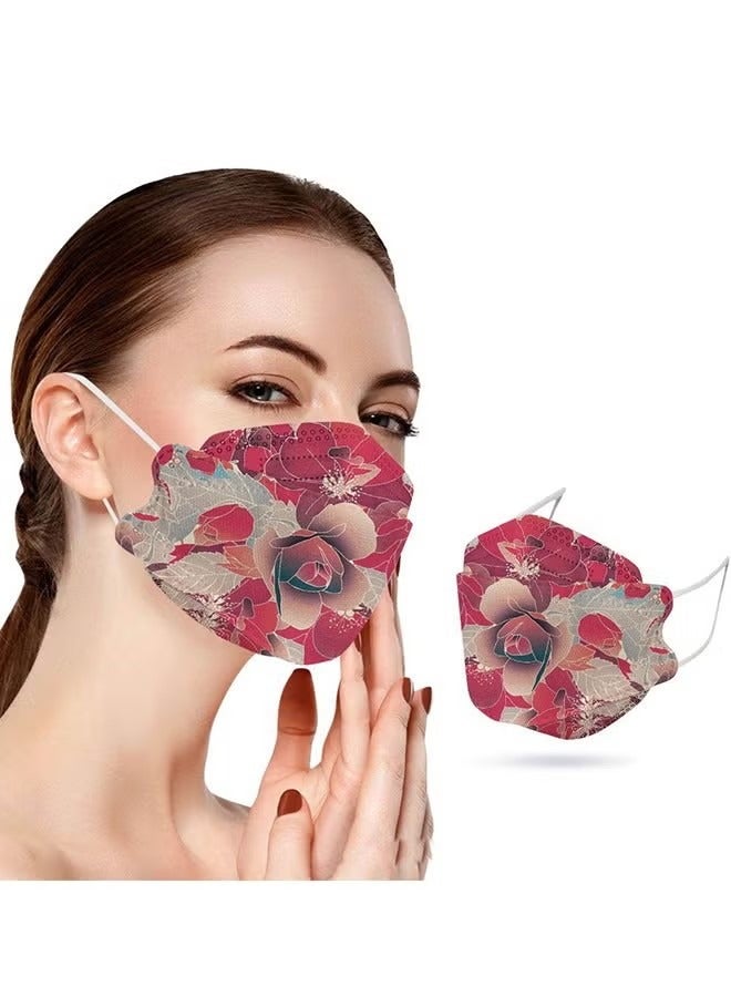 20 Pcs Vintage Print KF94 Mask, 4 Ply Breathable Comfort Disposable Face Mask, 3D Fish Type KF94 Masks for Adults, KF94 Face Masks Suitable for Daily Protection (Colorful) - Image 4