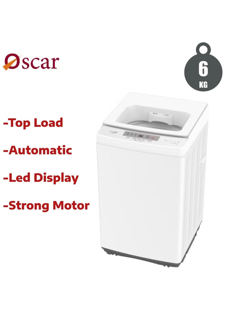 OSCAR | 6 KG Top Load Washing Machine | with LED Screen Display | 43L Tub Volume, Pump with 2 Water Inlet Hoses | Tempered Glass Panel Aluminum Construction | OTLWM6XSA | - Image 1