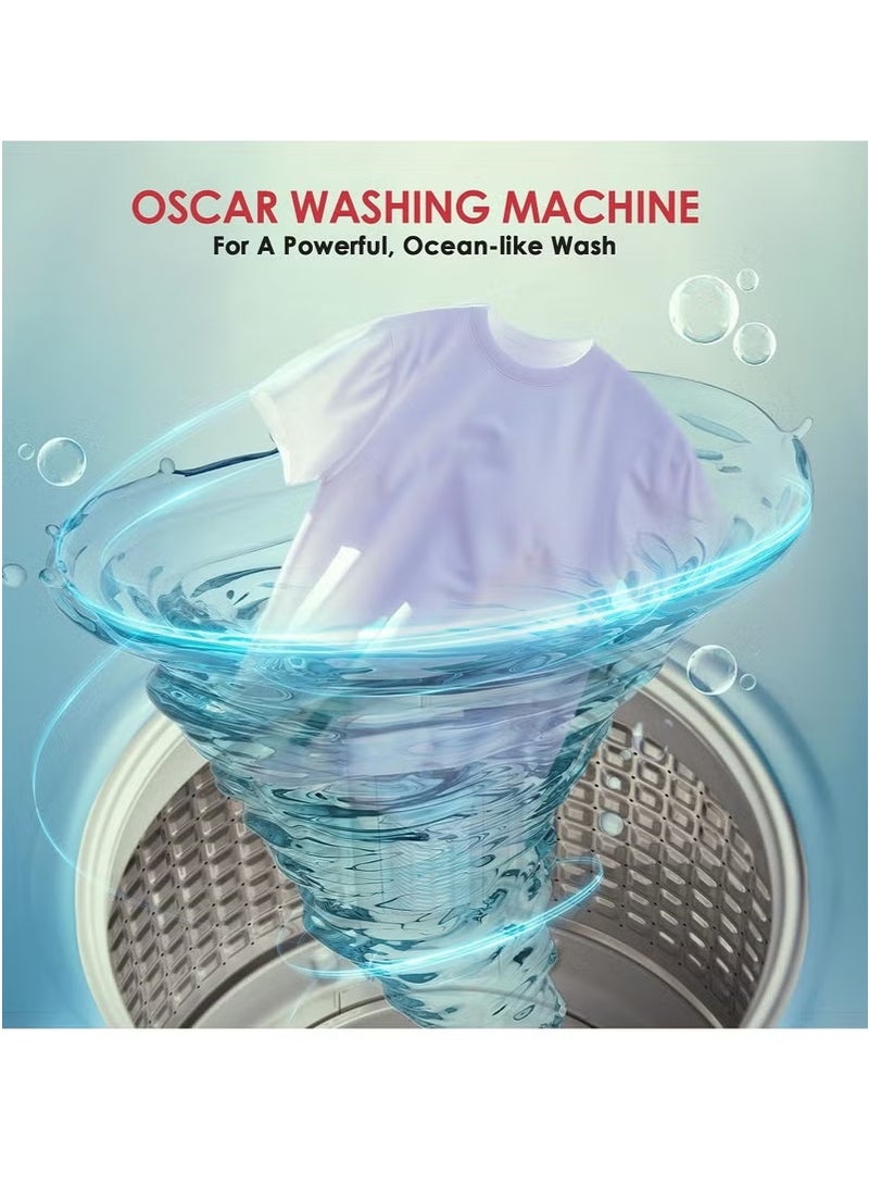OSCAR | 6 KG Top Load Washing Machine | with LED Screen Display | 43L Tub Volume, Pump with 2 Water Inlet Hoses | Tempered Glass Panel Aluminum Construction | OTLWM6XSA | - Image 4