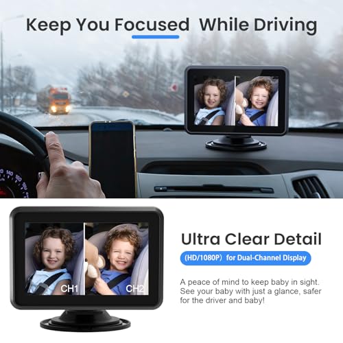 Itomoro Baby Car Mirror, HD Dual Channel with 2 IR Night Vision Camera, Easy 5 Min Installation for Rear Facing Seat - Image 5