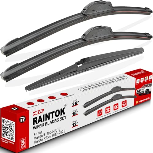 RAINTOK Windshield Wiper Blades Replacement for 2019 2020 2021 2022 2023 Toyota RAV4 Original Factory Quality Front Rear Wipers Blade Set for My Car - 26" 16" 12" (Pack of 3) - Image 1