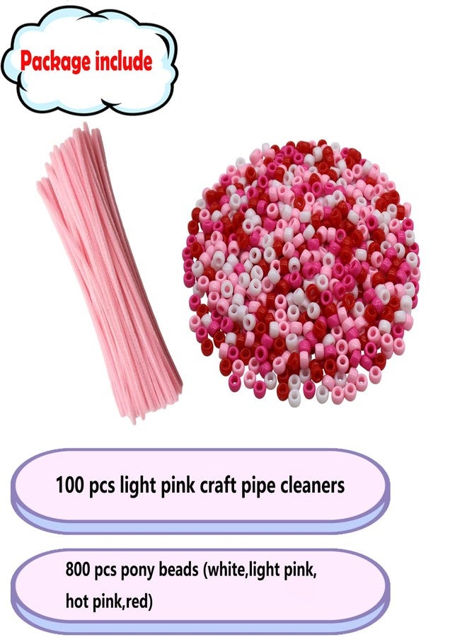 Swpohrat 100 Pcs Light Pink Craft Pipe Cleaners with 800 Pcs Pony Beads for Valentine's Day Craft Bracelet Necklace Earring Jewelry Making,DIY Craft Projects Wedding Party Decorations - Image 2