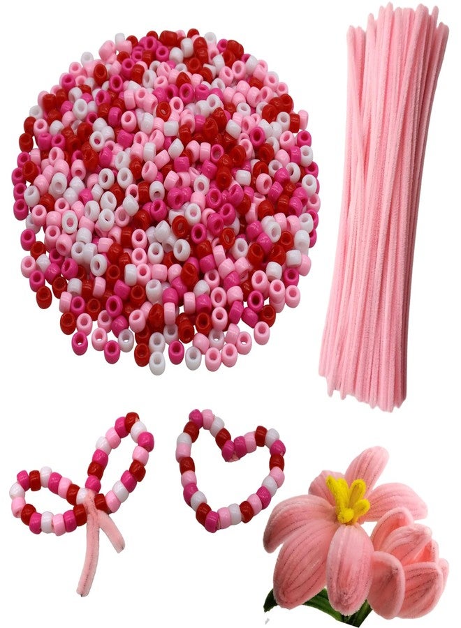 Swpohrat 100 Pcs Light Pink Craft Pipe Cleaners with 800 Pcs Pony Beads for Valentine's Day Craft Bracelet Necklace Earring Jewelry Making,DIY Craft Projects Wedding Party Decorations - Image 1