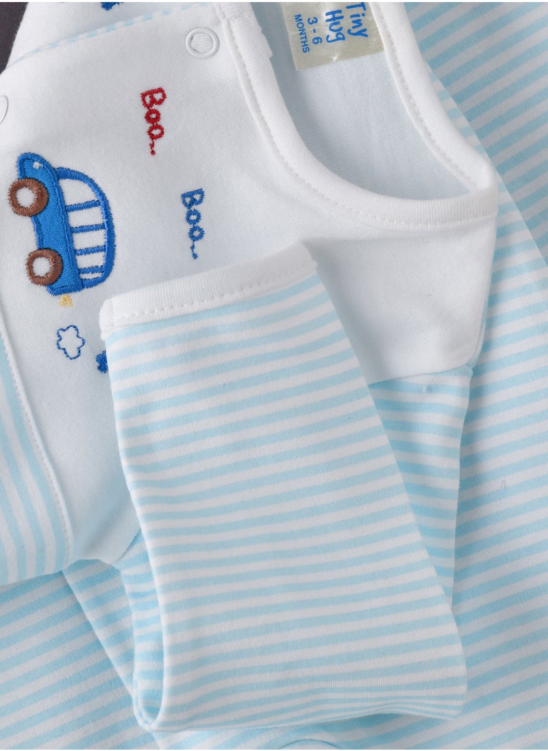 Tiny Hug Baby Boys' Striped Car Print Footed Sleepsuit  - Image 4