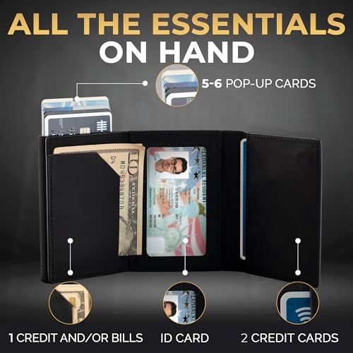 TopMost Genuine Leather Pop Up Wallet for Men, Credit Card Holder, RFID Blocking Ridge Wallets for Men with ID Window, Slim, Minimalist, 5-9 Card Capacity & Cash Slot (Black) - Image 4