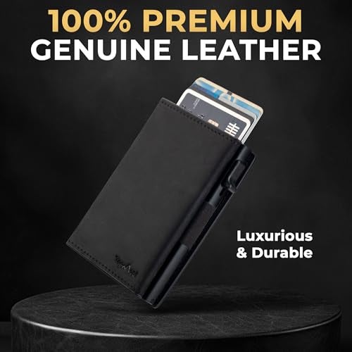 TopMost Genuine Leather Pop Up Wallet for Men, Credit Card Holder, RFID Blocking Ridge Wallets for Men with ID Window, Slim, Minimalist, 5-9 Card Capacity & Cash Slot (Black) - Image 3