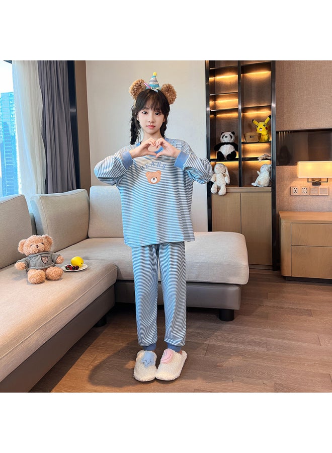 Autumn And Winter Girls Cartoon Velvet Lapel Pajamas Cute Family Wear Girls Long-sleeved Girls Home Clothes Two-piece Set