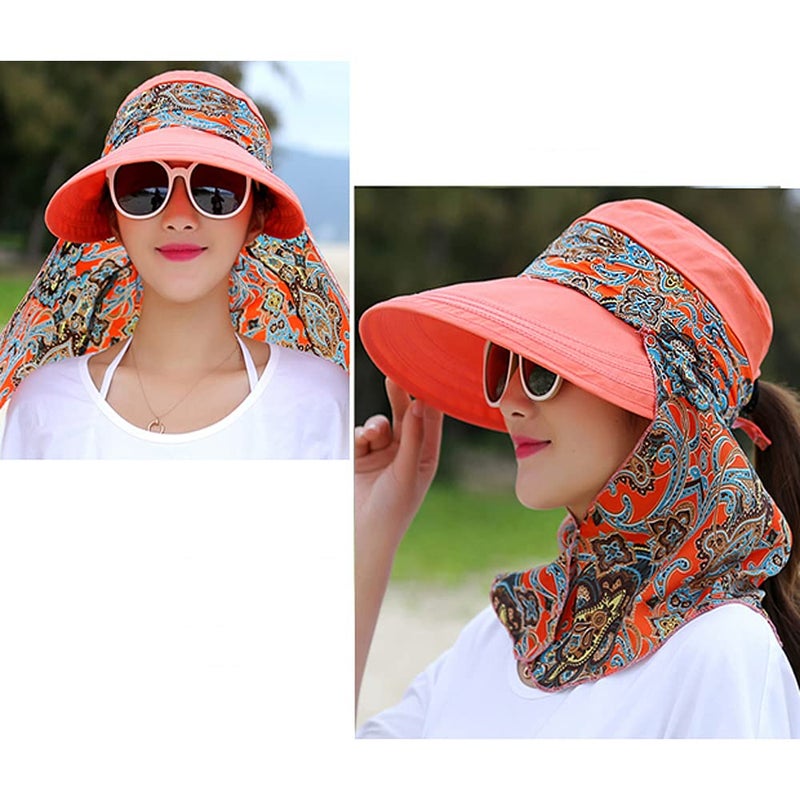 XYX Women's Multifunctional UV Sun Protection Waterproof Breathable Face Neck Flip Folding Sun Hat (hat-red) - Image 4