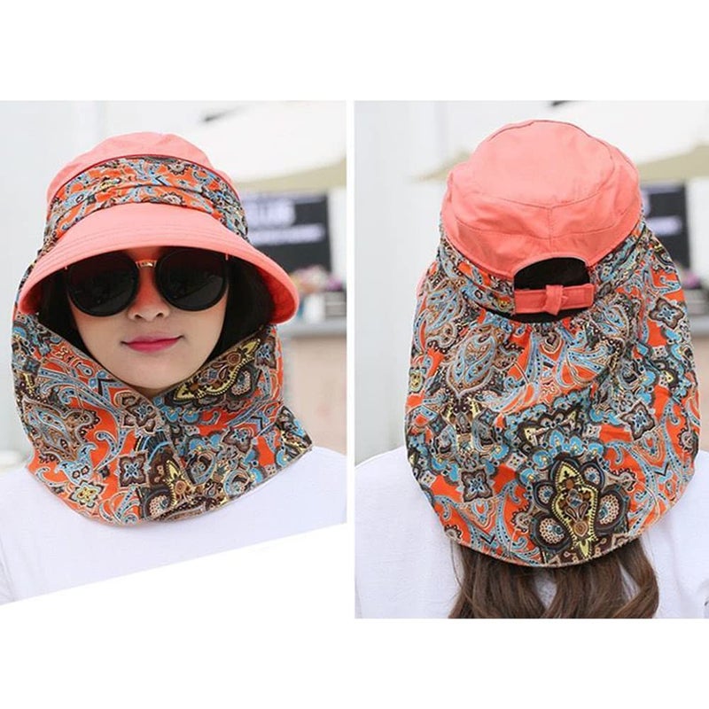 XYX Women's Multifunctional UV Sun Protection Waterproof Breathable Face Neck Flip Folding Sun Hat (hat-red) - Image 3