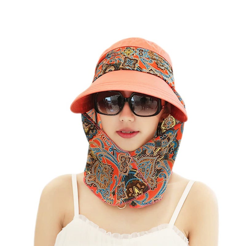 XYX Women's Multifunctional UV Sun Protection Waterproof Breathable Face Neck Flip Folding Sun Hat (hat-red) - Image 1
