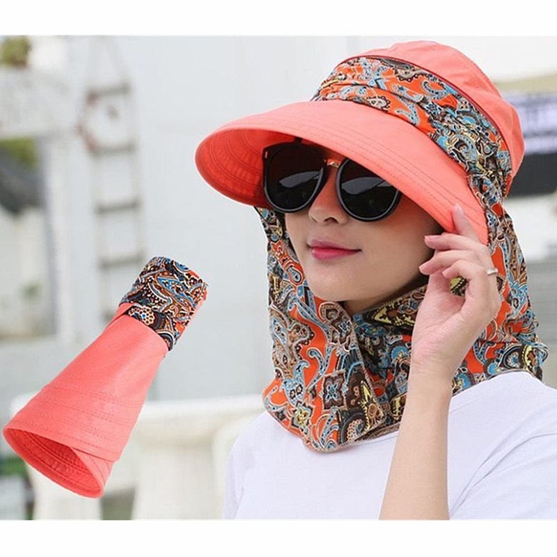 XYX Women's Multifunctional UV Sun Protection Waterproof Breathable Face Neck Flip Folding Sun Hat (hat-red) - Image 2