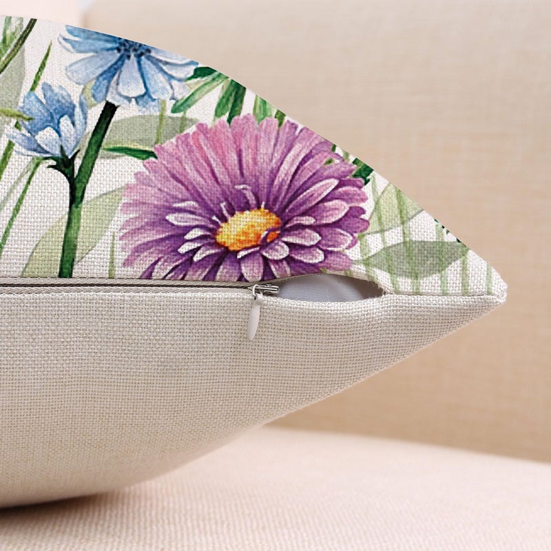 Coeufuedy Spring Floral Throw Pillow Covers 18 x 18 Set of 2 Flowers Bees and Butterflies Spring Decorative Cushion Case for Sofa Couch Garden Patio - Image 3