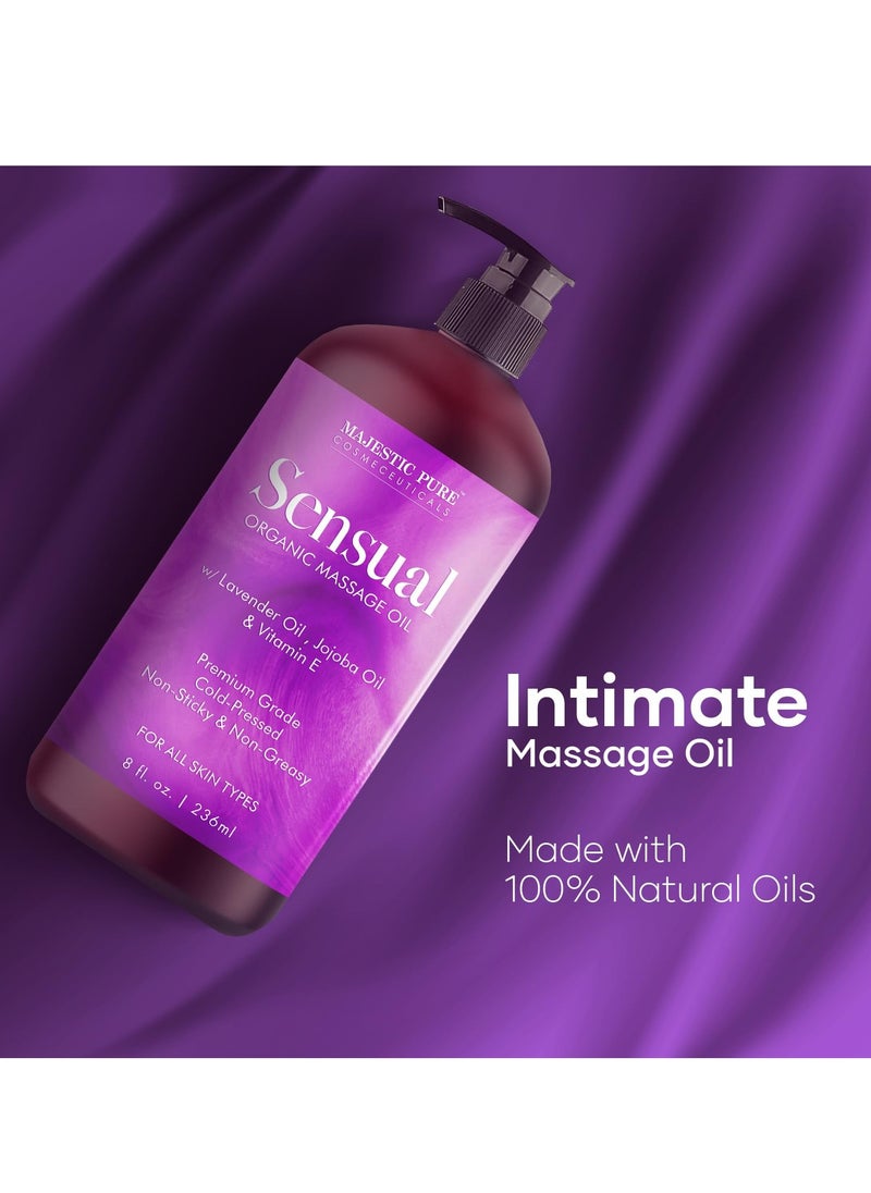 Majestic Pure MAJESTIC PURE Organic Sensual Massage Oil for Couples - Relaxing Full Body Oil for Date Night with Vitamin E - Vegan Lavender Massage Oil for Massage Therapy Smooth Gliding Formula 8 Fl Oz  - Image 3