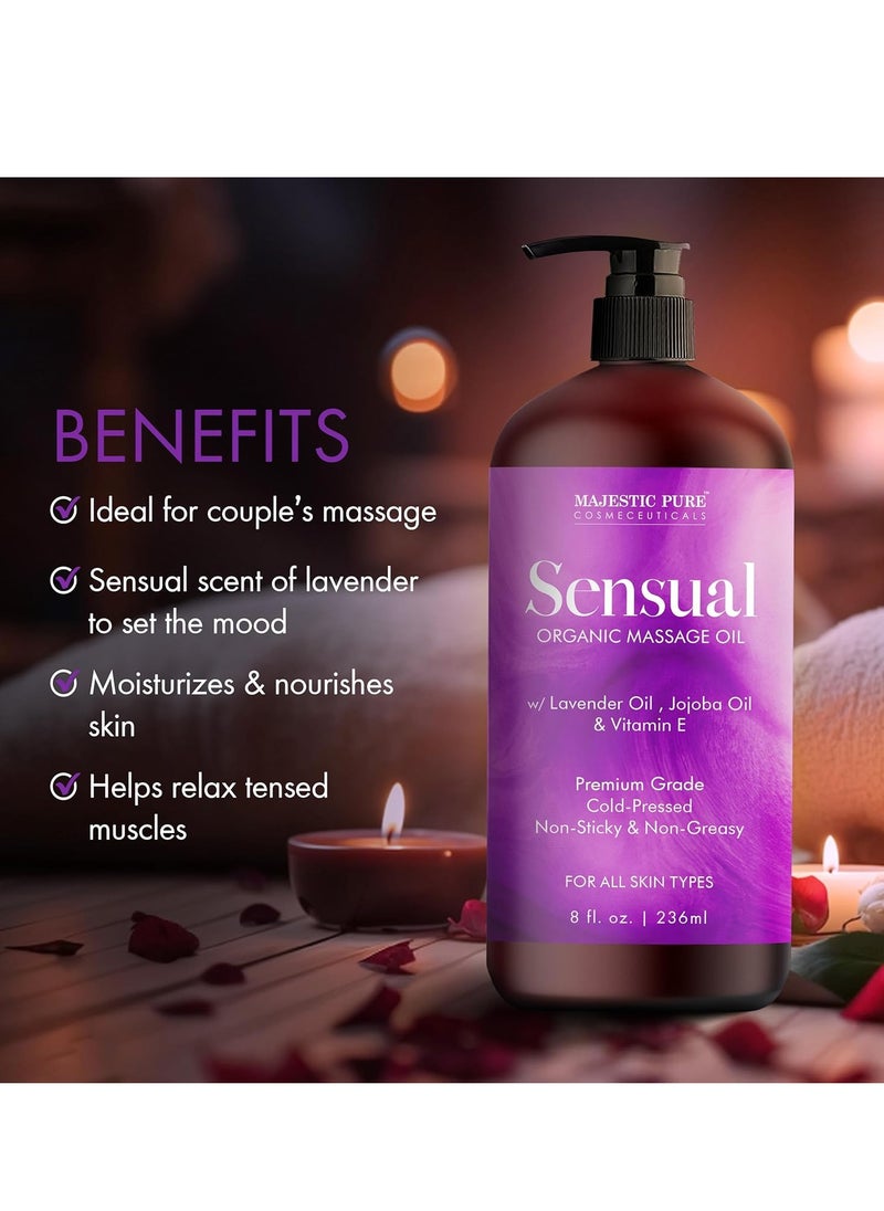 Majestic Pure MAJESTIC PURE Organic Sensual Massage Oil for Couples - Relaxing Full Body Oil for Date Night with Vitamin E - Vegan Lavender Massage Oil for Massage Therapy Smooth Gliding Formula 8 Fl Oz  - Image 4