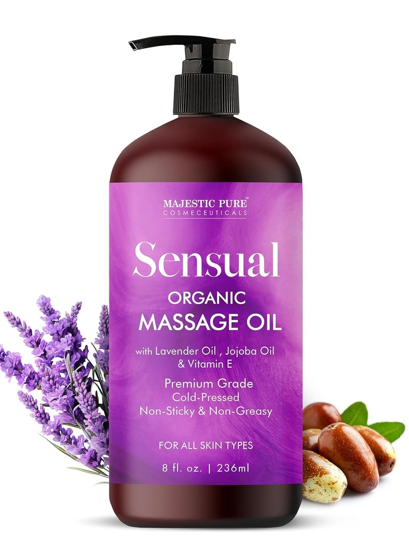 Majestic Pure MAJESTIC PURE Organic Sensual Massage Oil for Couples - Relaxing Full Body Oil for Date Night with Vitamin E - Vegan Lavender Massage Oil for Massage Therapy Smooth Gliding Formula 8 Fl Oz  - Image 1