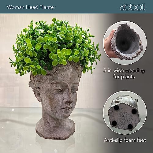 Abbott Collection Goddess Head Planter - Extra Small Cement Indoor and Outdoor Planter Pot - Grecian Woman Statue Head Planter for Flowers and Succulents (Grey, 2.75" Opening) - Image 2