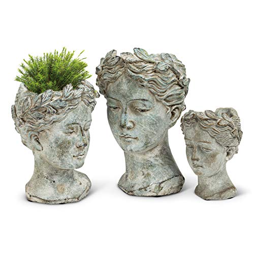 Abbott Collection Goddess Head Planter - Extra Small Cement Indoor and Outdoor Planter Pot - Grecian Woman Statue Head Planter for Flowers and Succulents (Grey, 2.75" Opening) - Image 3