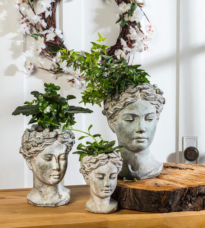 Abbott Collection Goddess Head Planter - Extra Small Cement Indoor and Outdoor Planter Pot - Grecian Woman Statue Head Planter for Flowers and Succulents (Grey, 2.75" Opening) - Image 4