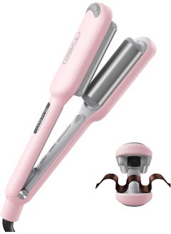 TYMO Curling Iron Hair Crimper Waver  TYMO ROVY Beach Waves Curling Wand Ionic Deep Waver Hair Curler Tool with Ceramic 3 Barrel for Women Dual Voltage AntiScald Easy to Use Pink 1 Inch 