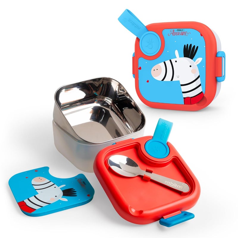 Rabitat Stainless Steel Lunch Box with Spoon - 2 Years Brand Warranty | Tiffin Box for Kids | Steel Lunch Box for School Girls and Boys | LUNCHMATE Mini Totally Adorable 500 ml - Image 1