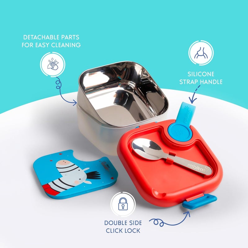 Rabitat Stainless Steel Lunch Box with Spoon - 2 Years Brand Warranty | Tiffin Box for Kids | Steel Lunch Box for School Girls and Boys | LUNCHMATE Mini Totally Adorable 500 ml - Image 4