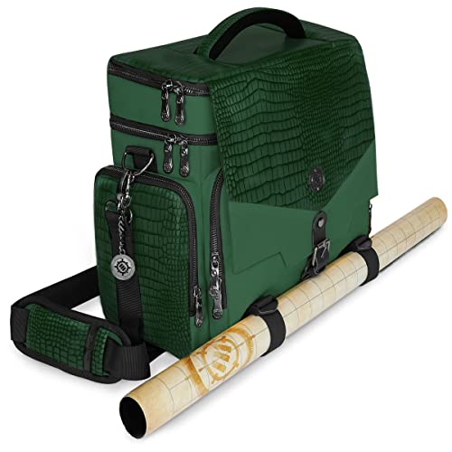ENHANCE Collector's Edition RPG Adventurer's DnD Bag - Dragon Hide Exterior Travel RPG Bag with Tabletop Miniatures Storage Vault, Mat Holder, DnD Dice & Token Pockets, Fits 4-8 Books (Dragon Green) - Image 1
