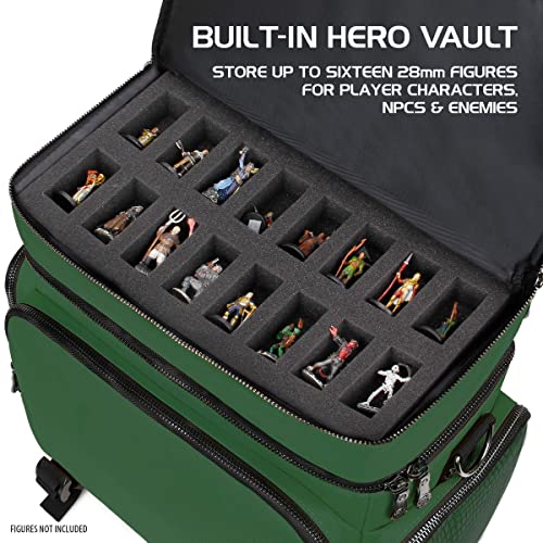 ENHANCE Collector's Edition RPG Adventurer's DnD Bag - Dragon Hide Exterior Travel RPG Bag with Tabletop Miniatures Storage Vault, Mat Holder, DnD Dice & Token Pockets, Fits 4-8 Books (Dragon Green) - Image 4