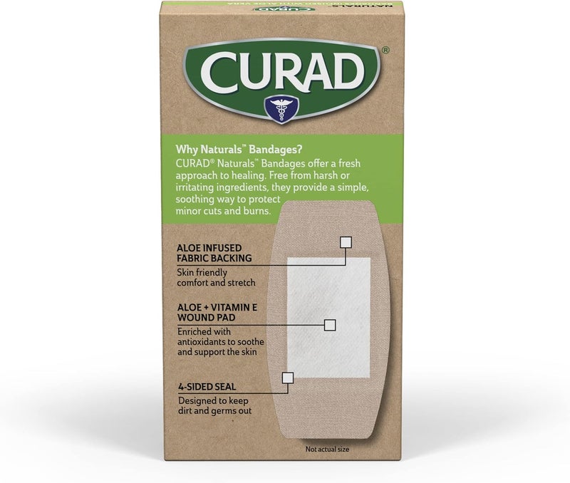 CURAD Naturals Aloe Vera Vitamin E Bandages 2 x 4 Individually Wrapped Sterile Bandage First Aid Kit Essential Protects Scrapes and Cuts Absorbent and SelfAdhesive 8Count4 Boxes - Image 2