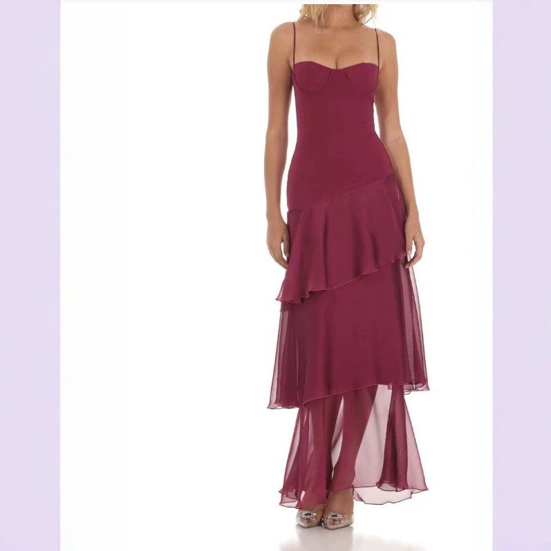 2025 Backless Sling Cake Fold Lace-Up Fashion Evening Dress Slim Fit Dress - Image 4