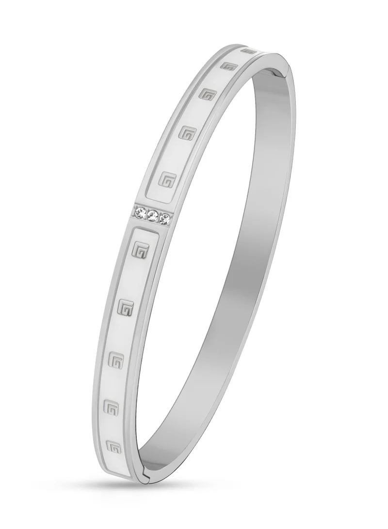 Guy Laroche Grace Silver Color Bangle With Mop And Crystals