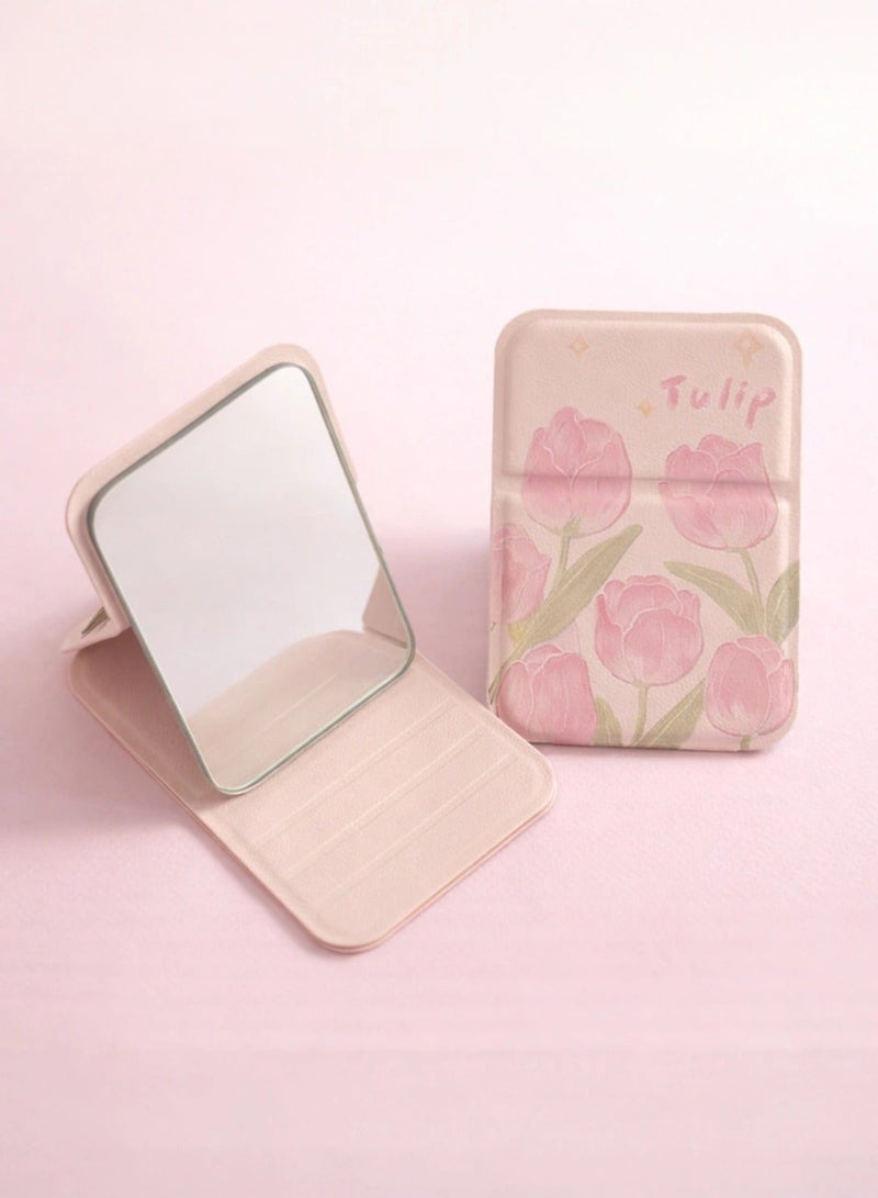 Beautify Pocket Mirror, Portable Folding Makeup Mirror, Compact Adjustable Small Mirror with Stand for Quick Touch-ups, Travel Handheld Mirror for Women Girls, Mini Mirror Great for Home, Office, Camping（Pink） - Image 1