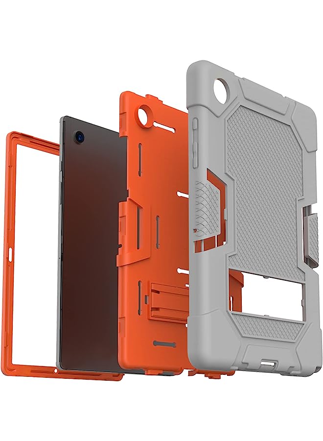 PROMASS Hbs 3-Layer Slim Heavy Duty Shockproof Rugged Protective Case With Built-In Stand For Samsung Galaxy Tab A8 10.5 Inch Case Sm-X200/X205/X207 2022 For Kids Friendly Tablet Cover-Gray Orange - Image 1