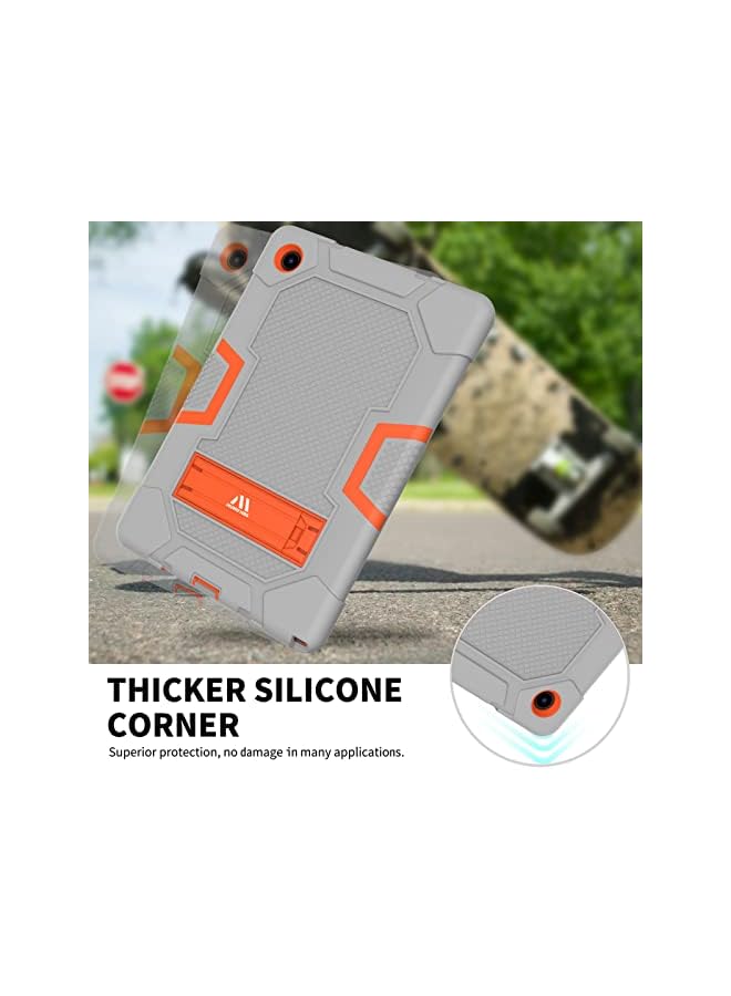 PROMASS Hbs 3-Layer Slim Heavy Duty Shockproof Rugged Protective Case With Built-In Stand For Samsung Galaxy Tab A8 10.5 Inch Case Sm-X200/X205/X207 2022 For Kids Friendly Tablet Cover-Gray Orange - Image 5