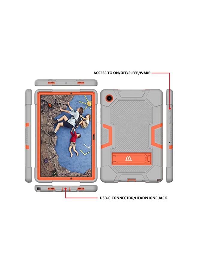 PROMASS Hbs 3-Layer Slim Heavy Duty Shockproof Rugged Protective Case With Built-In Stand For Samsung Galaxy Tab A8 10.5 Inch Case Sm-X200/X205/X207 2022 For Kids Friendly Tablet Cover-Gray Orange - Image 4