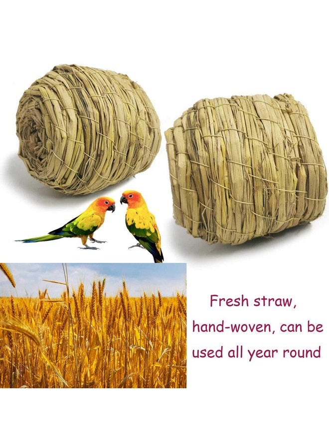 Kathson kathson 4PCS Straw Bird Nest Natural Fiber Birdcage Birdhouse Parrot Hideaway Shelter Hut Parakeet Perch Hanging Bell Toys for Small Finch Canary Lovebird Resting Breeding Playing - Image 3
