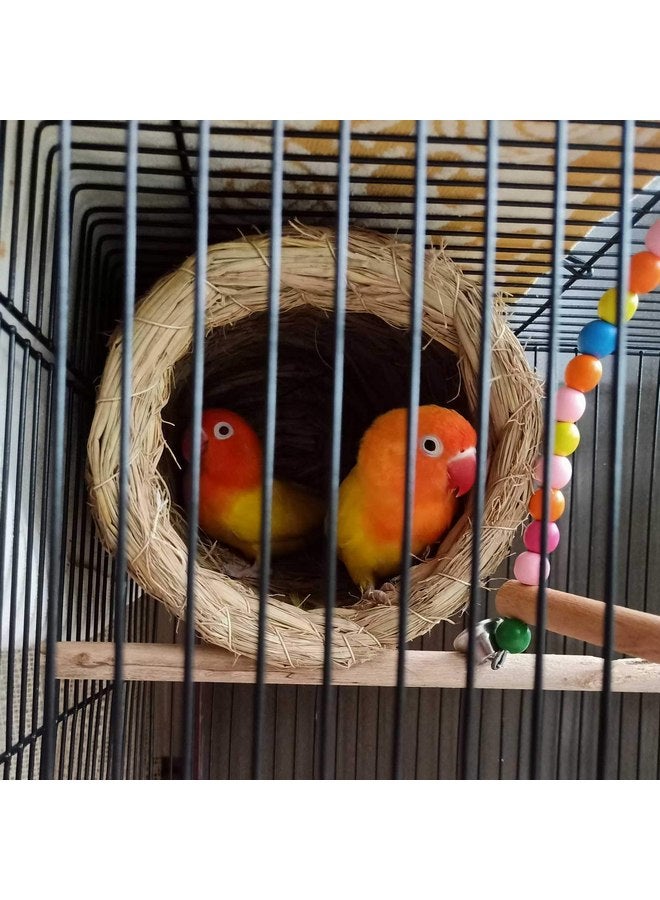Kathson kathson 4PCS Straw Bird Nest Natural Fiber Birdcage Birdhouse Parrot Hideaway Shelter Hut Parakeet Perch Hanging Bell Toys for Small Finch Canary Lovebird Resting Breeding Playing - Image 5