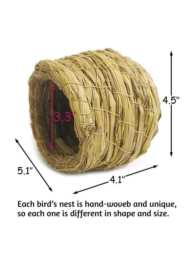 Kathson kathson 4PCS Straw Bird Nest Natural Fiber Birdcage Birdhouse Parrot Hideaway Shelter Hut Parakeet Perch Hanging Bell Toys for Small Finch Canary Lovebird Resting Breeding Playing - Image 2