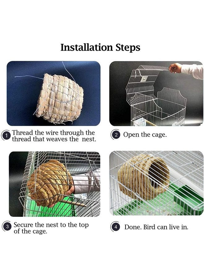 Kathson kathson 4PCS Straw Bird Nest Natural Fiber Birdcage Birdhouse Parrot Hideaway Shelter Hut Parakeet Perch Hanging Bell Toys for Small Finch Canary Lovebird Resting Breeding Playing - Image 4