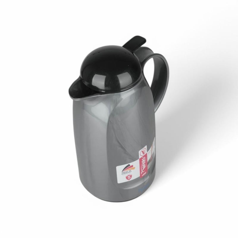 VALK German Thermos 1 Liter Gray Black Color - Decorative Push-Button Stainless Steel Coffee & Tea Pot, Premium Serveware for Wedding & Home Decor - Image 2