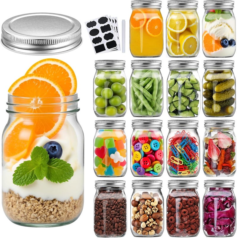 Accguan 16Pack 16oz Glass Mason Jars with Regular Airtight Lids, Clear Glass Jars Ideal for Canning, Pickling, Meal Prep, Jam, Honey, DIY Shower/Wedding Favors, Labels & Pen Included,Pint Canning Jars - Image 1