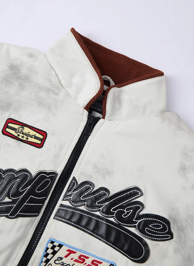 The Souled Store  The Souled Store Men Oversized Fit Printed White Racer Jacket  | Best Price UAE